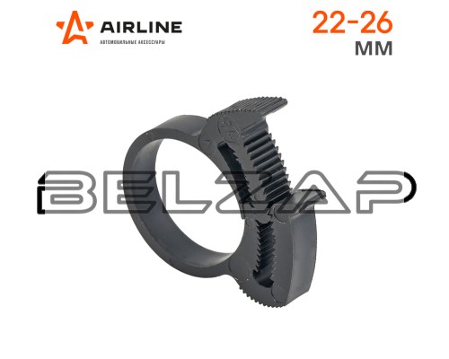 Хомут 22-26/7 мм, силовой замок, (ПА66) черный, ADHC002, AIRLINE