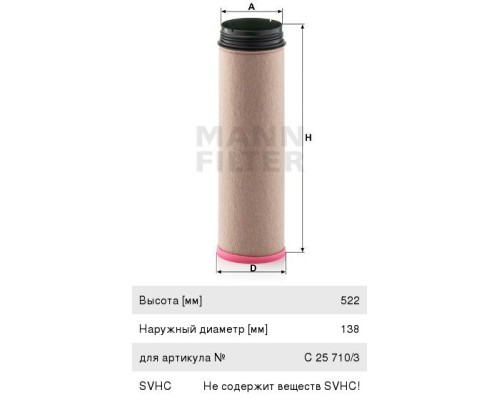 Фильтр воздушный JCB JS, JZ КАМАЗ ЕВРО-5 внутренний MANN