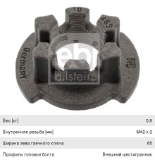 Гайка BPW ступицы корончатая (M42х2 SW65) FEBI