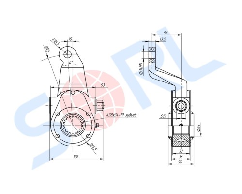 Рычаг тормоза регулировочный SITRAK HOWO SHAANXI SHACMAN задний левый SORL