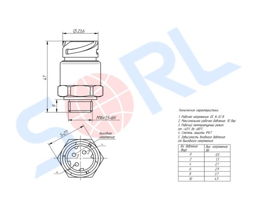 Датчик давления воздуха в пневмобаллонах MERCEDES SCANIA (M16х1.5 10 бар) SORL