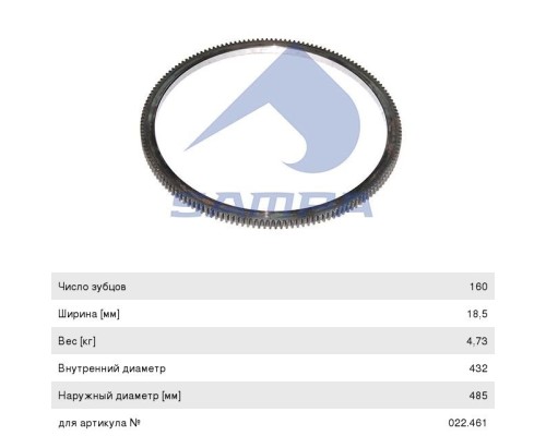 Венец маховика КАМАЗ-5490 MAN (D432/485 z=160) SAMPA