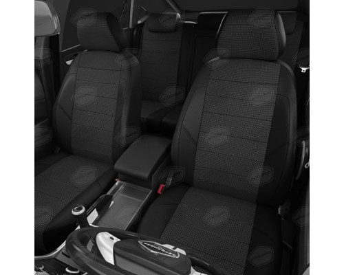 Авточехлы ГАЗель Next (3 высоких) экокожа-жаккард черные комплект AVTOLIDER
