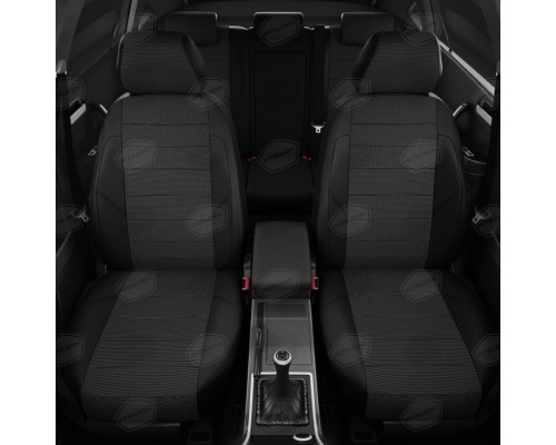 Авточехлы ГАЗель Next (3 высоких) экокожа-жаккард черные комплект AVTOLIDER