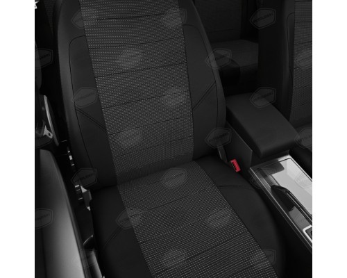 Авточехлы ГАЗель Next (3 высоких) экокожа-жаккард черные комплект AVTOLIDER