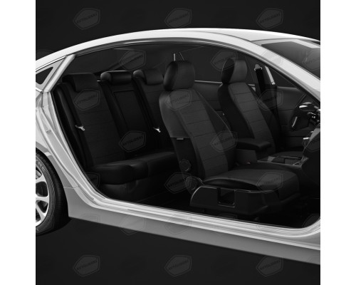 Авточехлы ГАЗель Next (3 высоких) экокожа-жаккард черные комплект AVTOLIDER