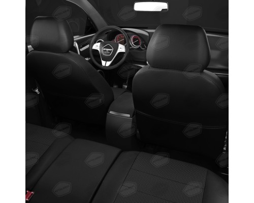 Авточехлы ГАЗель Next (3 высоких) экокожа-жаккард черные комплект AVTOLIDER
