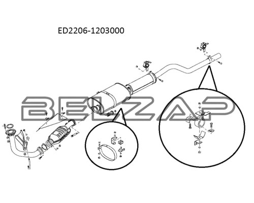 Крепеж УАЗ-2206 глушителя (хомуты,подушка,скоба,болты) комплект, ED2206-1203000, ЕВРОПРОМ