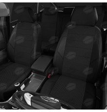 Авточехлы ГАЗель Next (3 высоких) экокожа-жаккард черные комплект AVTOLIDER