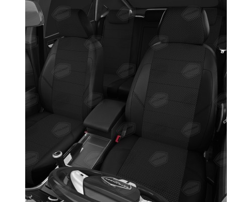 Авточехлы ГАЗель Next (3 высоких) экокожа-жаккард черные комплект AVTOLIDER