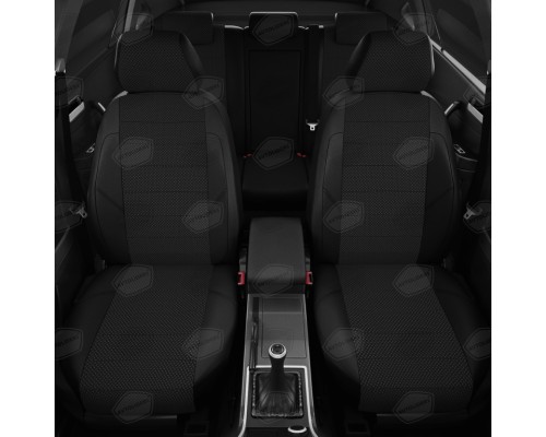 Авточехлы ГАЗель Next (3 высоких) экокожа-жаккард черные комплект AVTOLIDER