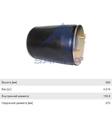 Пневморессора DAF 95 (без стакана) (3 шп.,  1шт. M16х1.5мм без отбойника) SAMPA