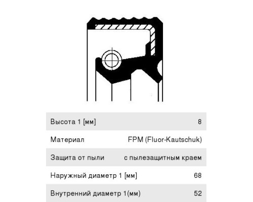 Сальник SCANIA P, G, R, T series ступицы передней бортовой передачи (52х68х8мм) CORTECO