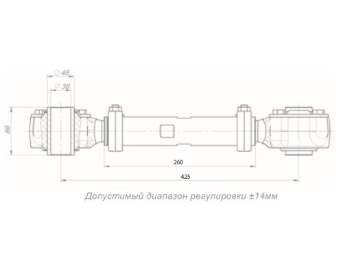 Штанга реактивная НЕФАЗ полуприцепа регулируемая с трубчатым РМШ L=270-425мм (передняя ось) ROSTAR