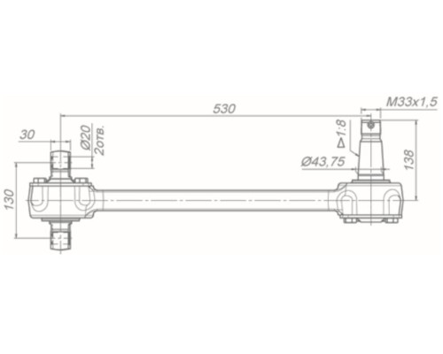 Штанга реактивная КАМАЗ (кроме 6520-6460) цельнокованая с двухопорным и конусным РМШ (06-) ROSTAR