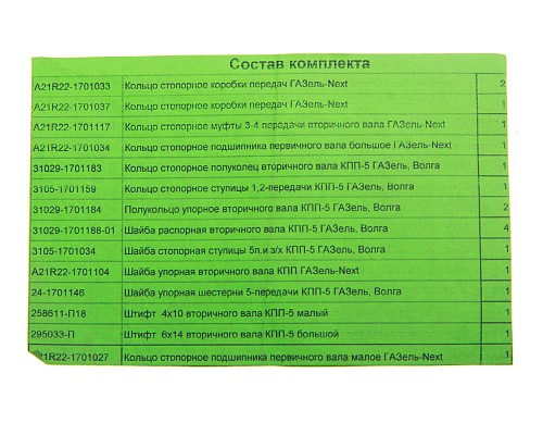 Ремкомплект ГАЗель Next КПП (кольца,  шайбы,  штифты) с 2015г. Н/О АВТОРГ