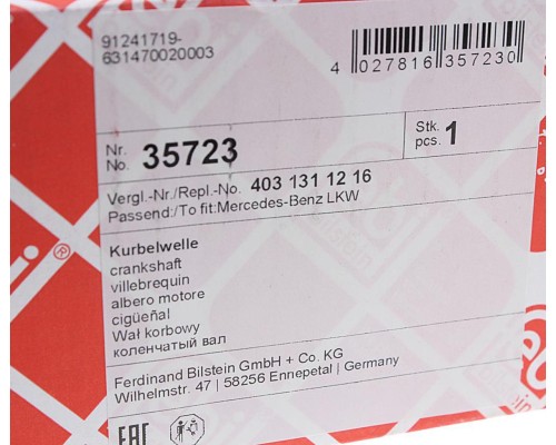 Вал коленчатый компрессора MERCEDES (L=118) FEBI