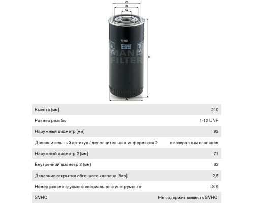 Фильтр масляный IVECO VOLVO MANN