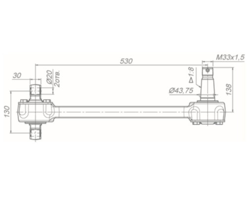 Штанга реактивная КАМАЗ (кроме 6520-6460) цельнокованая с двухопорным и конусным РМШ (06-) ROSTAR