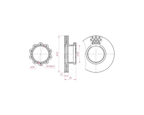 Диск тормозной MAN F2000, TGA задний (431.8/235х135х45 10n М16х1.5) (1шт.) MARSHALL