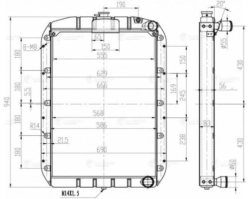 Радиатор УРАЛ-4320Я5, 55571 алюминиевый дв.ЯМЗ-536.02-10 LUZAR