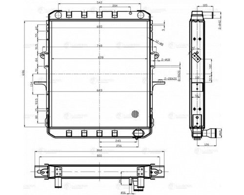 Радиатор МАЗ-5337, 54358, 5433 алюминиевый дв.ЯМЗ-236М2 LUZAR