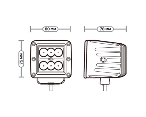 Фара рабочего света квадратная 80х75х73 12Вт 6 светодиодов рассеянный свет AVTOELECTRICA