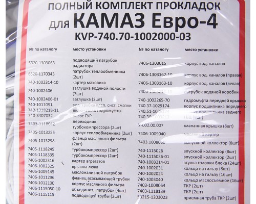 Прокладка двигателя КАМАЗ-ЕВРО-4 полный комплект КВАДРАТИС