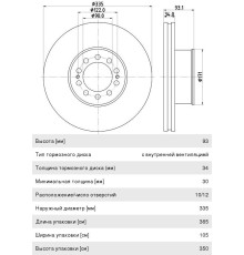 Диск тормозной MAN L2000, TGM, TGL передний (335/171х122 H93 10n М15+2х10) (1шт.) DON