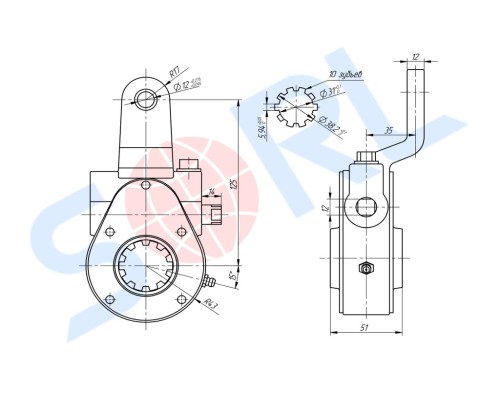 Рычаг тормоза регулировочный КАМАЗ 8т задний левый SORL