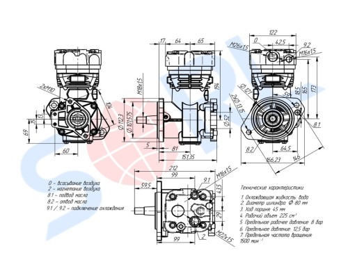 Компрессор КАМАЗ-4308, ПАЗ, КАВЗ дв.CUMMINS ISBe (1 цил.) возд.охлаж.без шкива SORL
