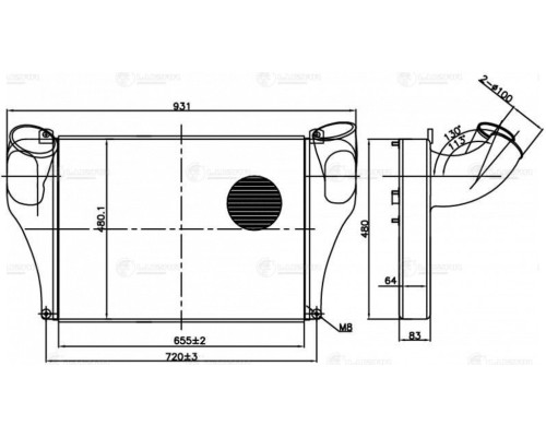 Охладитель КАМАЗ-53205 и модификации наддувочного воздуха алюминиевый LUZAR