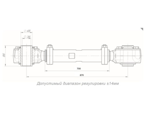 Штанга реактивная НЕФАЗ полуприцепа регулируемая с трубчатым РМШ L=700-870мм (задняя ось) ROSTAR