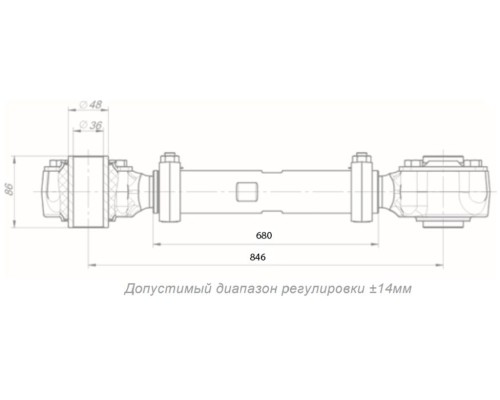 Штанга реактивная НЕФАЗ полуприцепа регулируемая с трубчатым РМШ L=680-846мм (задняя ось) ROSTAR