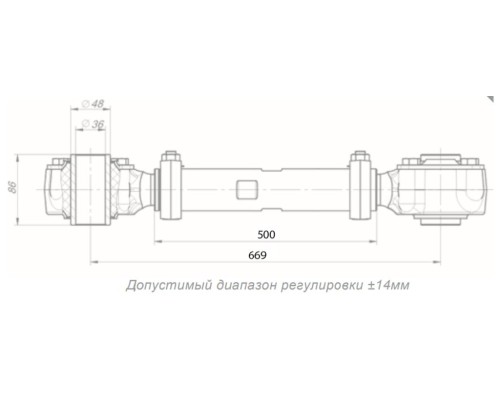 Штанга реактивная НЕФАЗ полуприцепа регулируемая с трубчатым РМШ L=500-669мм (сред., задн.ось) ROSTAR