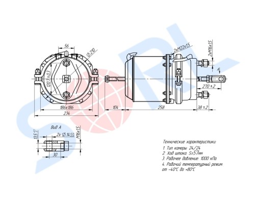 Энергоаккумулятор HOWO тип 24/24 барабанного тормоза SORL
