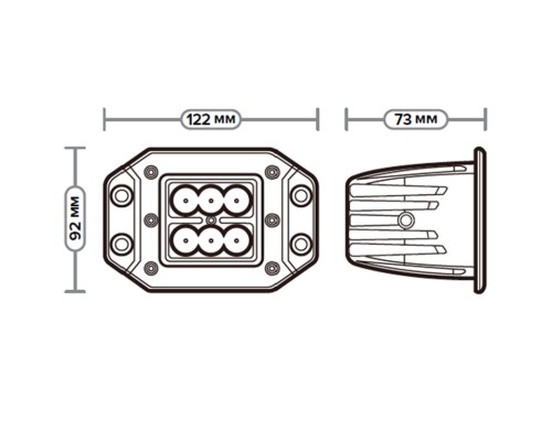Фара рабочего свет 122х92х73 18Вт 6 светодиодов рассеянный свет встраиваемая AVTOELECTRICA