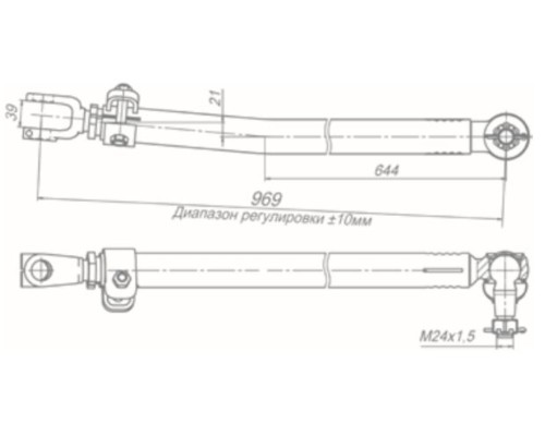 Тяга рулевая КАМАЗ-65222 продольная L=968мм ROSTAR