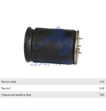 Пневморессора DAF (пластиковый стакан) (3шп. M10мм, 1 штуцер M16х1.5мм) SAMPA