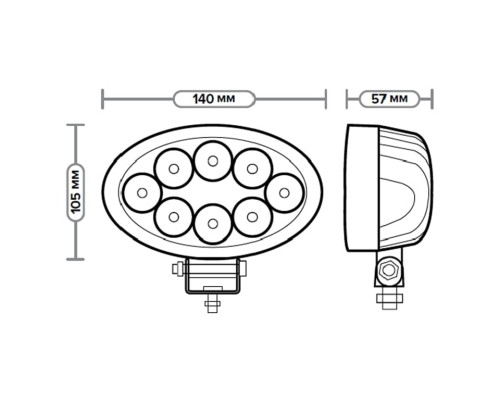 Фара рабочего света овальная 140х105х57 24Вт 8 светодиодов рассеянный свет AVTOELECTRICA
