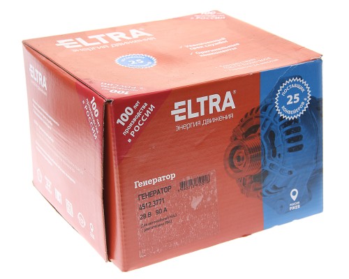 Генератор МАЗ, ЛАЗ, УРАЛ дв.ЯМЗ ЕВРО-3 поликлиновой шкив, монокронштейн 28В 90А ELTRA