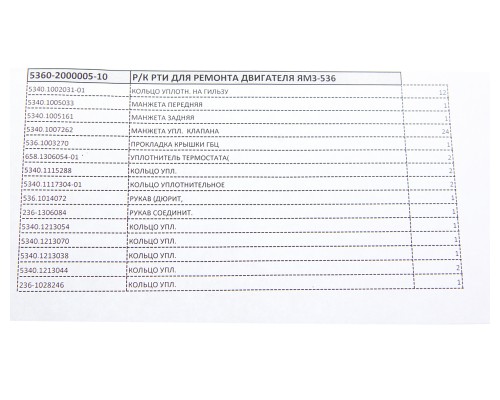 Прокладка двигателя ЯМЗ-536 РТИ полный комплект РД