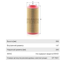 Фильтр воздушный JCB JS, JZ КАМАЗ ЕВРО-5 внешний MANN