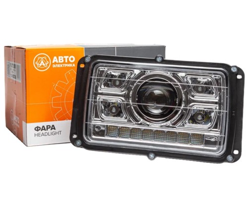Фара ГАЗ-3102, КАМАЗ, МАЗ, УАЗ-3160 светодиодная (без лампы) Н/О с гладким стеклом с ДХО AVTOELECTRICA