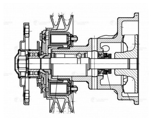Насос водяной Д-245.7Е3 ГАЗ 2-х ручьевой с муфтой 24V с доп. КГ 1/2" под ЖМТ LUZAR