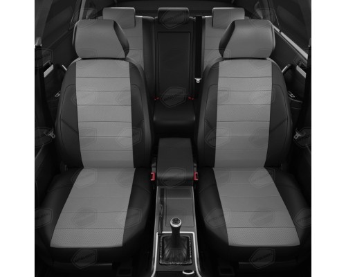 Авточехлы ГАЗель Next (3 высоких) экокожа черно-серые комплект AVTOLIDER