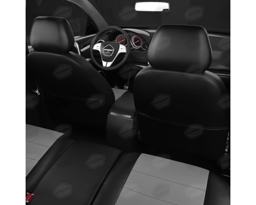 Авточехлы ГАЗель Next (3 высоких) экокожа черно-серые комплект AVTOLIDER
