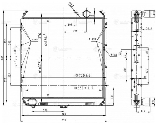 Радиатор КАМАЗ-65115-117 алюминиевый дв.CUMMINS ЕВРО-3 LUZAR