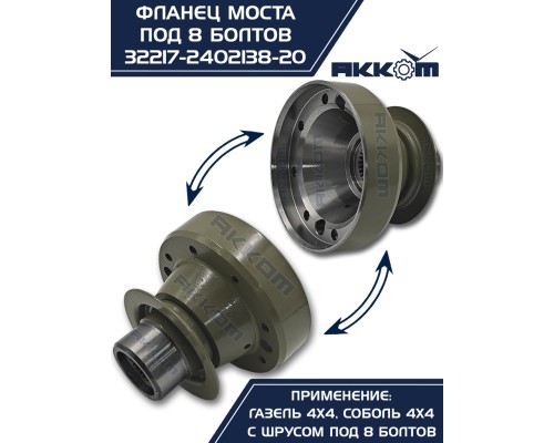 Фланец ГАЗ-22177, 23107, 33027 моста заднего/переднего к карданному валу со ШРУС (8 болтов) АККОМ
