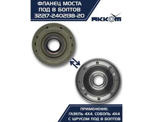Фланец ГАЗ-22177, 23107, 33027 моста заднего/переднего к карданному валу со ШРУС (8 болтов) АККОМ